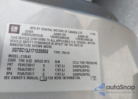 2007 GMC Sierra 1500 Slt z USA, uszkodzony, nr VIN 2GTEC13J171535652